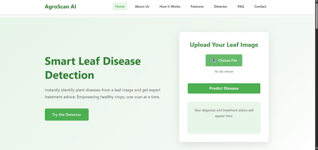 AgroScan AI leaf disease detection interface